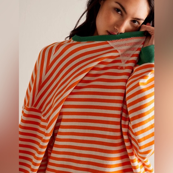 NWOT Free People Classic Stripe Oversized Crewneck Sweatshirt - Picture 3 of 11